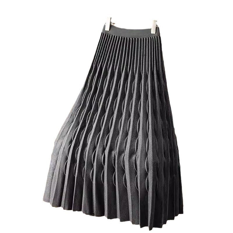 Jackie | Womens Pleated Knit A Line High Waisted Long Maxi Skirt