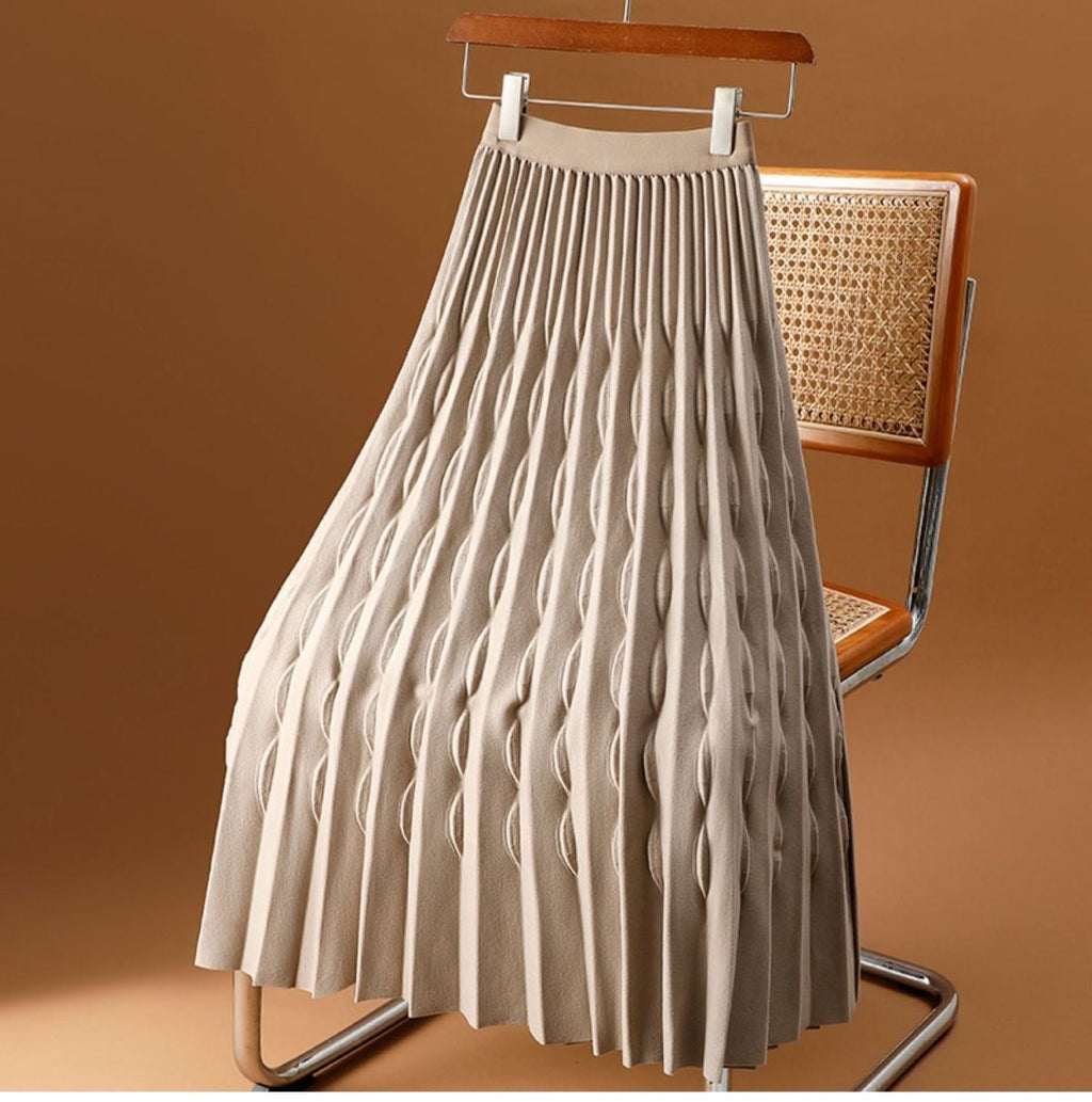 Jackie | Womens Pleated Knit A Line High Waisted Long Maxi Skirt
