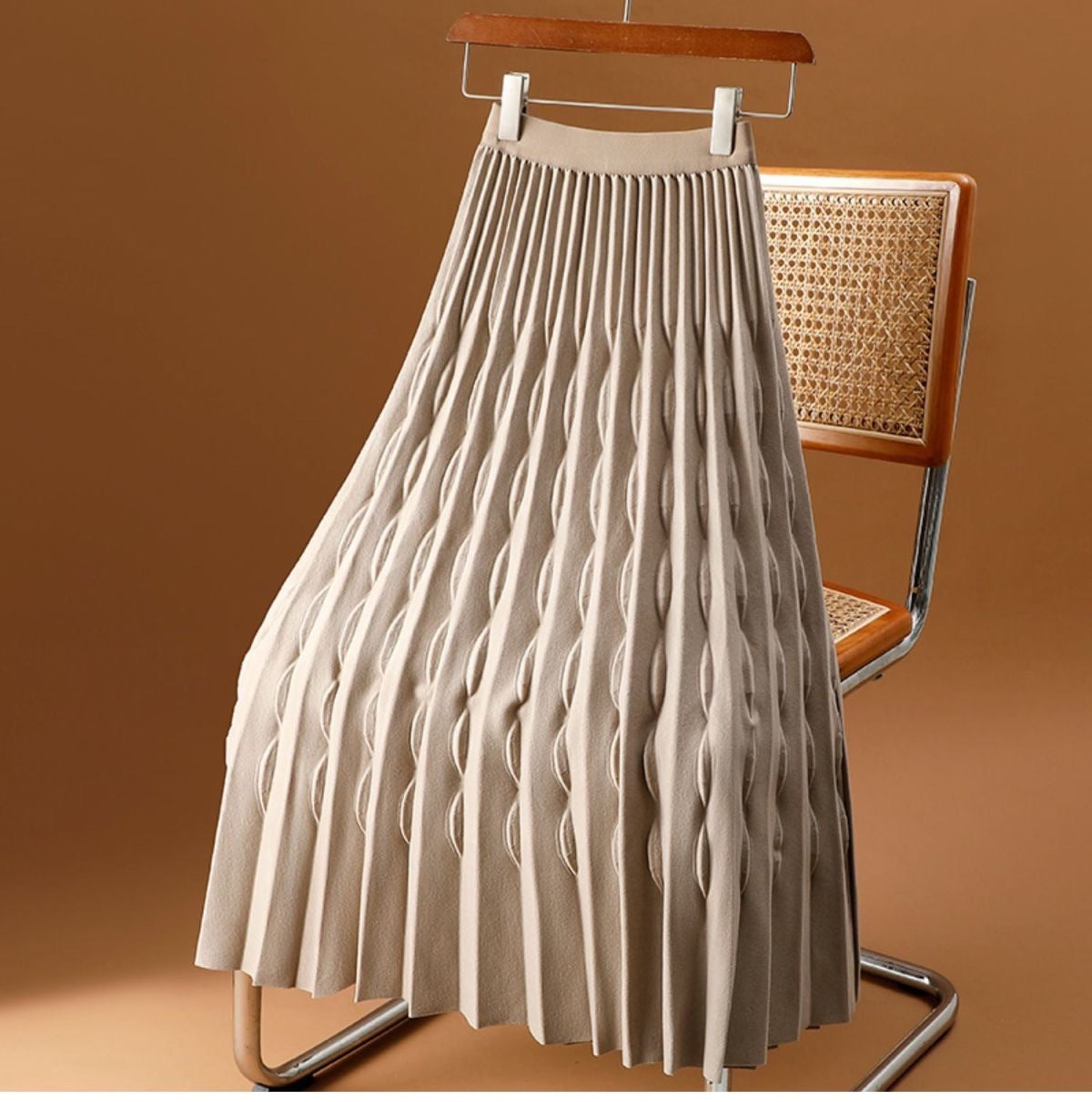 Jackie | Womens Pleated Knit A Line High Waisted Long Maxi Skirt