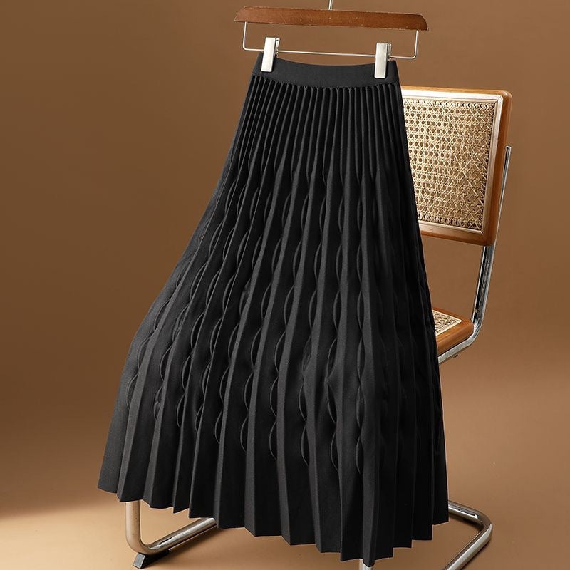 Jackie | Womens Pleated Knit A Line High Waisted Long Maxi Skirt