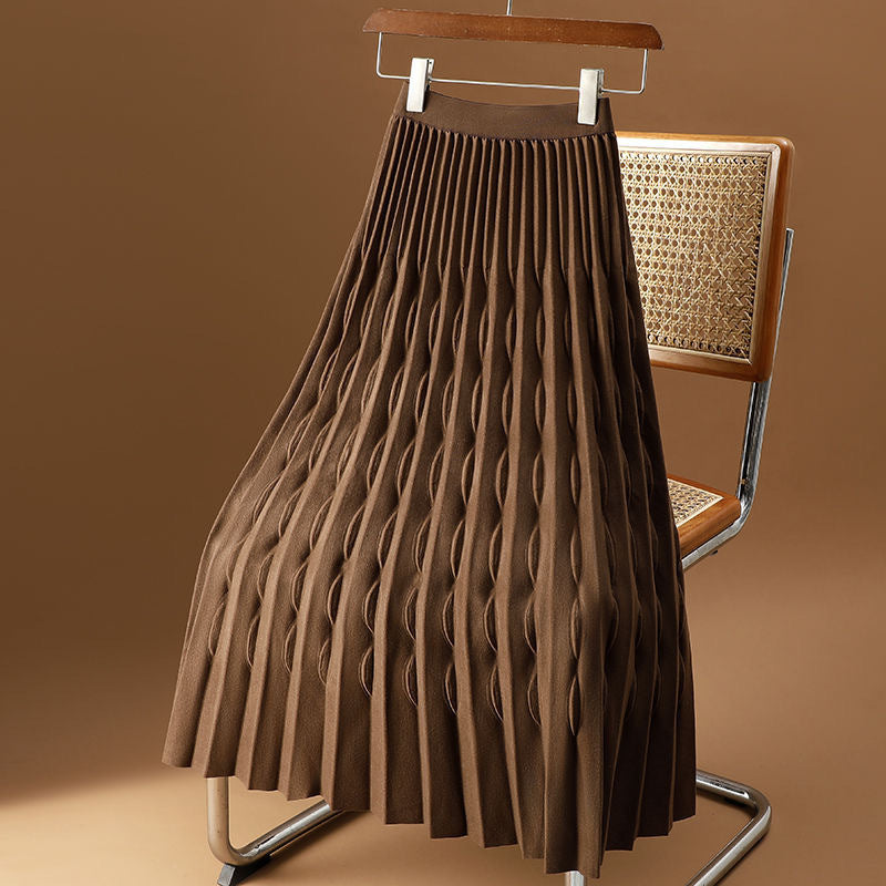 Jackie | Womens Pleated Knit A Line High Waisted Long Maxi Skirt