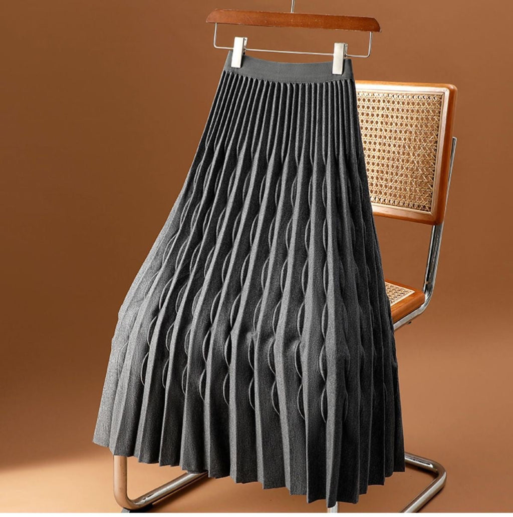 Jackie | Womens Pleated Knit A Line High Waisted Long Maxi Skirt