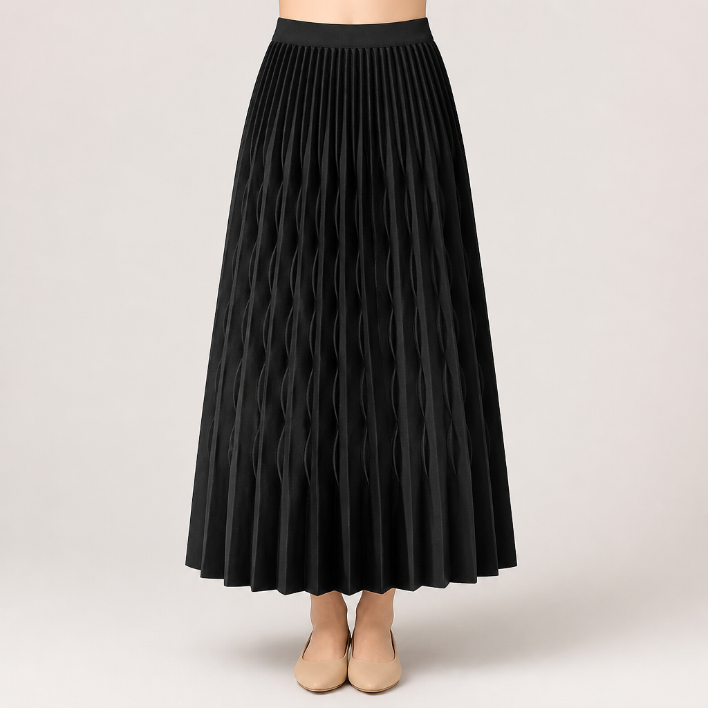 Jackie | Womens Pleated Knit A Line High Waisted Long Maxi Skirt, Black