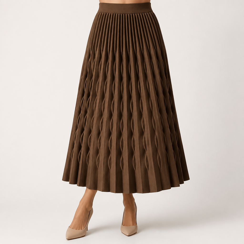 Jackie | Womens Pleated Knit A Line High Waisted Long Maxi Skirt, Coffee