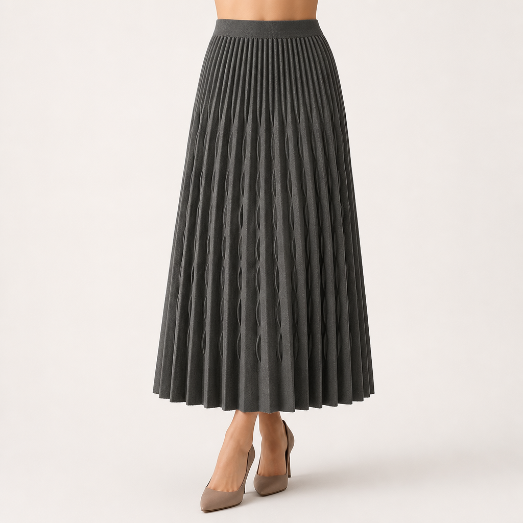 Jackie | Womens Pleated Knit A Line High Waisted Long Maxi Skirt, Grey