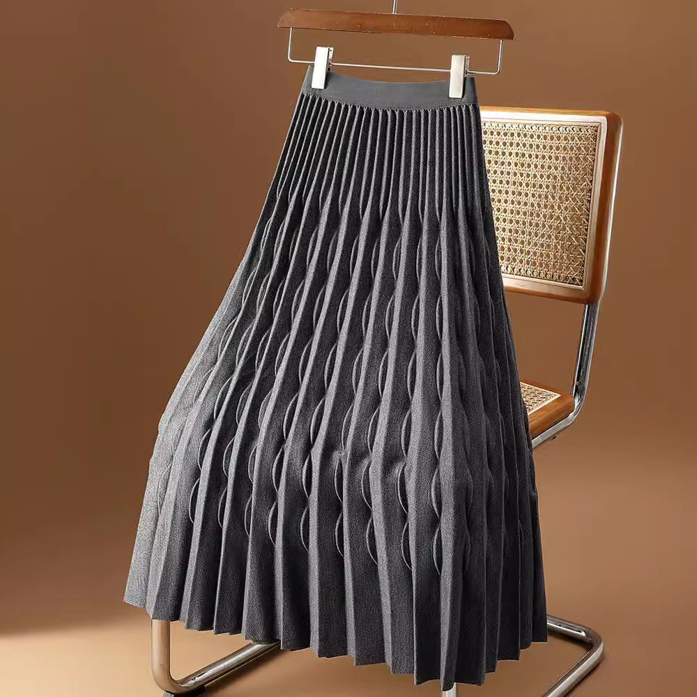 Jackie | Womens Pleated Knit A Line High Waisted Long Maxi Skirt