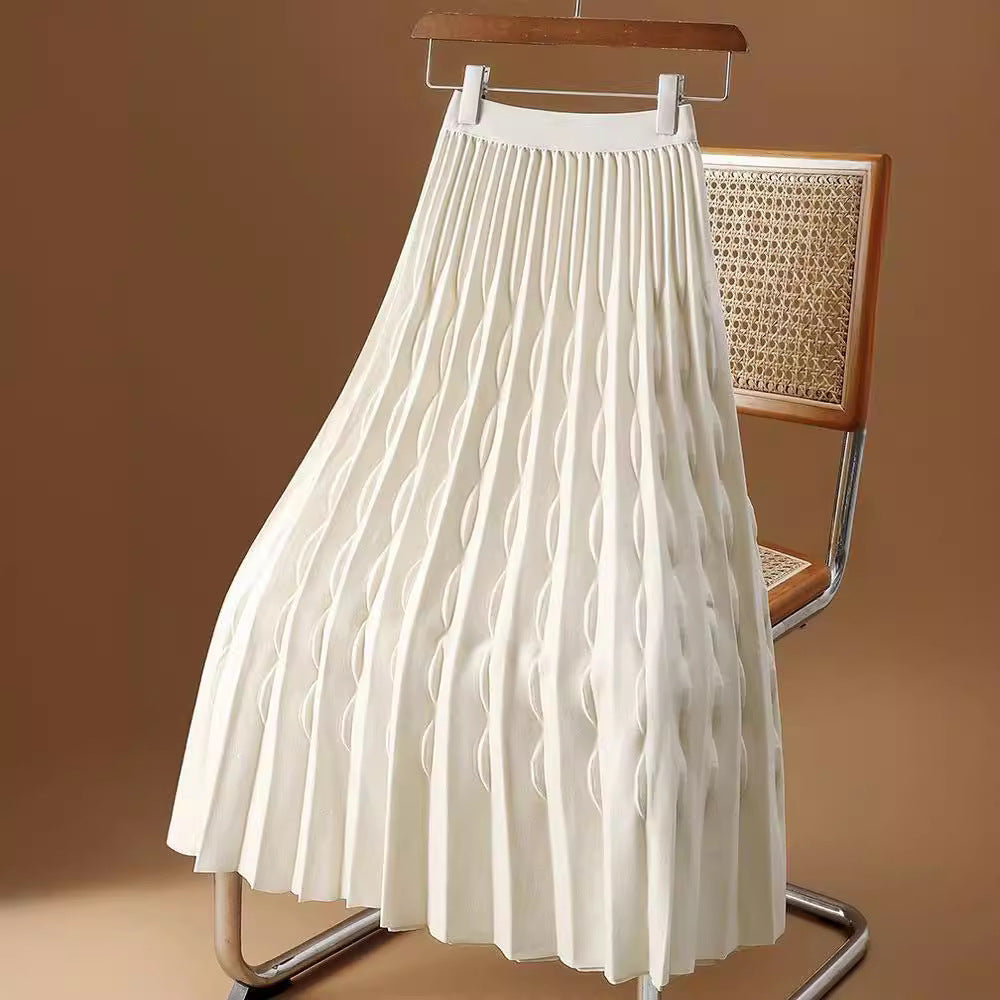 Jackie | Womens Pleated Knit A Line High Waisted Long Maxi Skirt