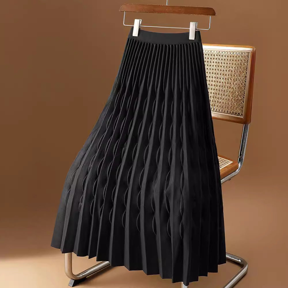 Jackie | Womens Pleated Knit A Line High Waisted Long Maxi Skirt