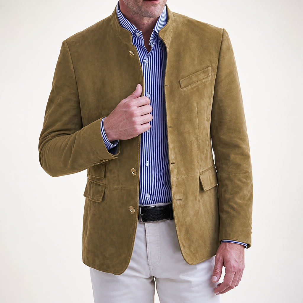 Jacob | Mens Suede Touch Jacket Mid Length Smart Casual Coat, Khaki