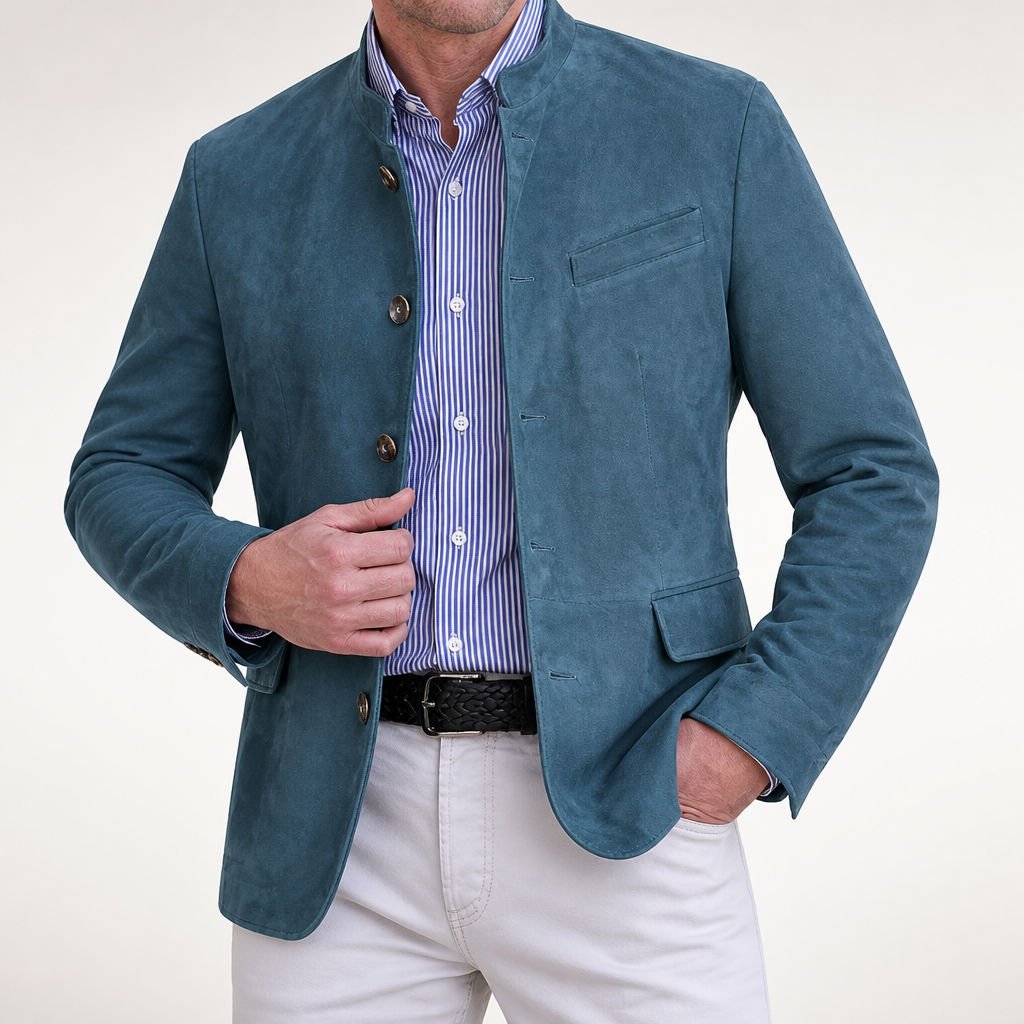 Jacob | Mens Suede Touch Jacket Mid Length Smart Casual Coat, Blue