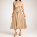 Jacqueline | Womens Wedding Guest Cocktail Satin Midi Formal Evening Dress, Champagne