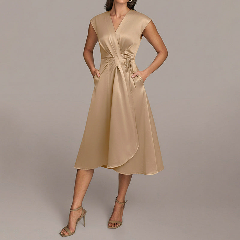 Jacqueline | Womens Wedding Guest Cocktail Satin Midi Formal Evening Dress