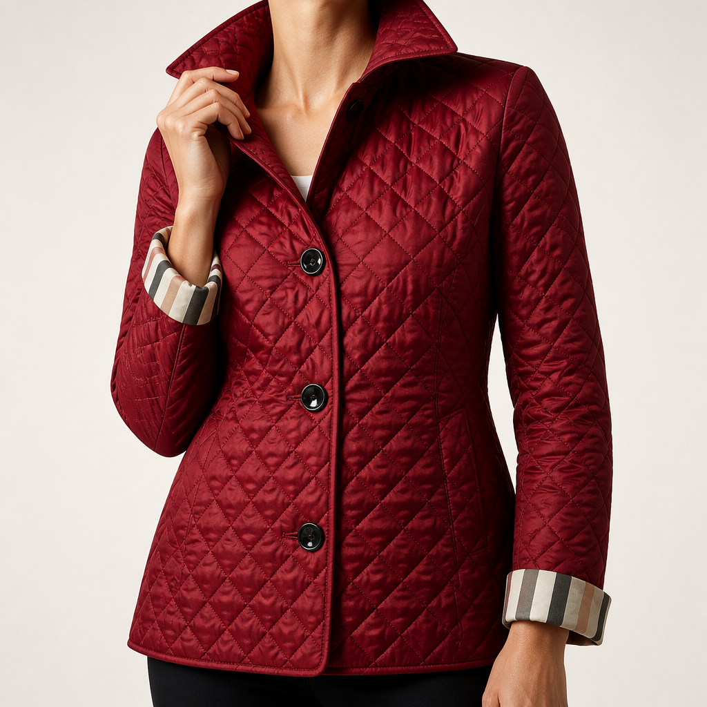 Jane | Womens Diamond Quilted Slim Fit Lightweight Padded Winter Jacket, Burgundy
