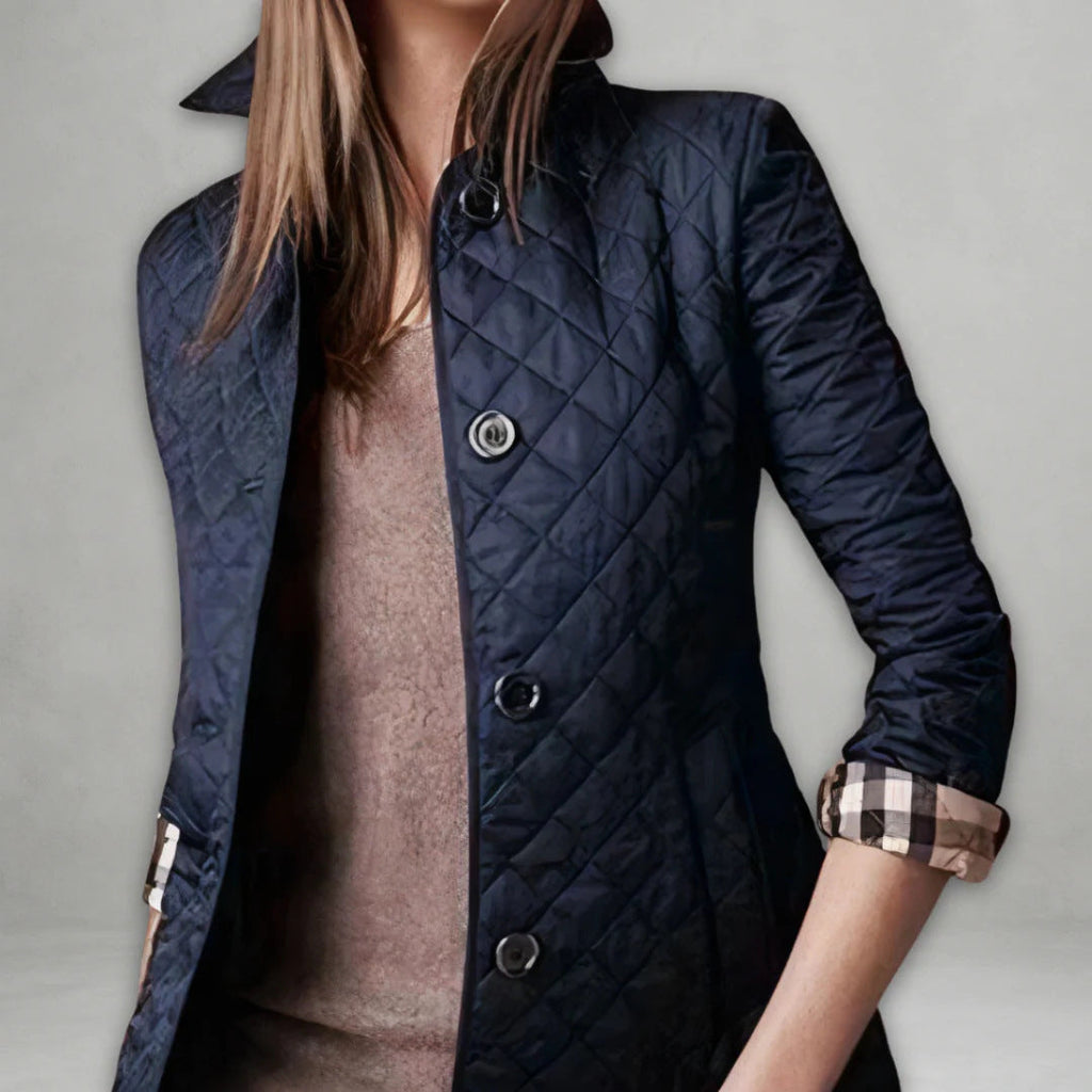 Jane | Womens Diamond Quilted Slim Fit Lightweight Padded Winter Jacket, Navy Blue
