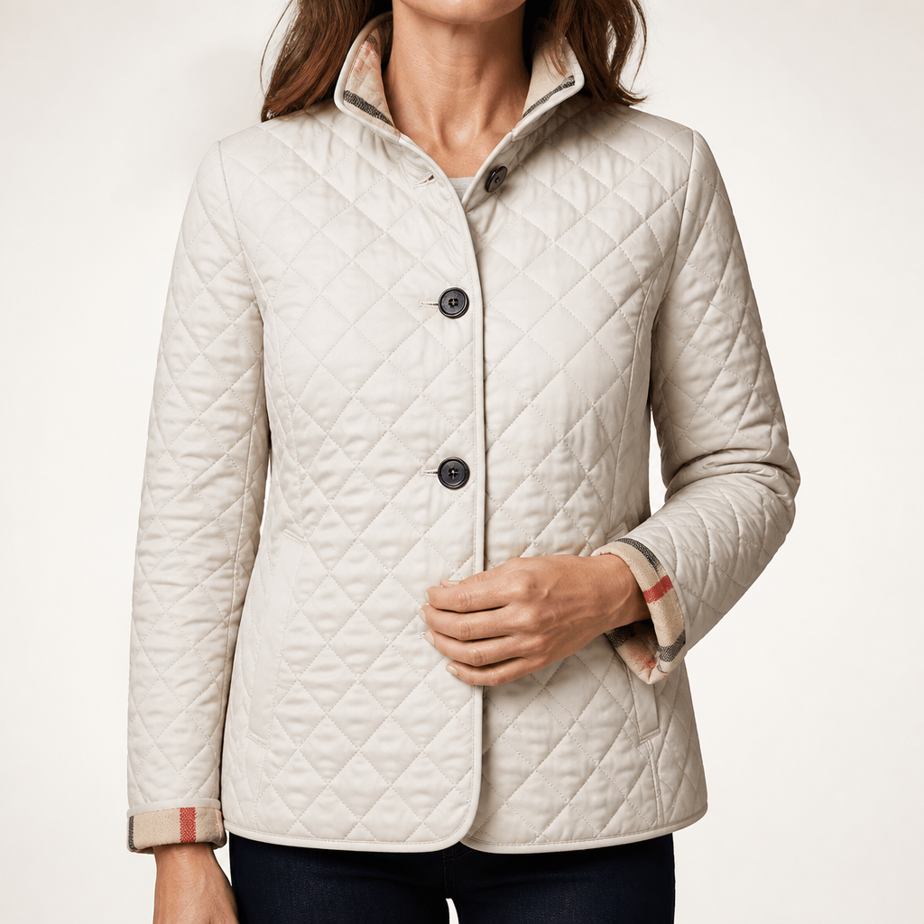 Jane | Womens Diamond Quilted Slim Fit Lightweight Padded Winter Jacket, Beige