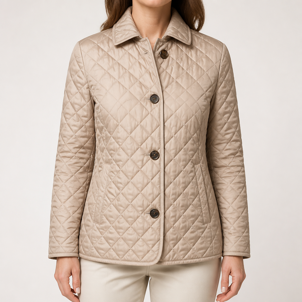 Jane | Womens Diamond Quilted Slim Fit Lightweight Padded Winter Jacket, Khaki