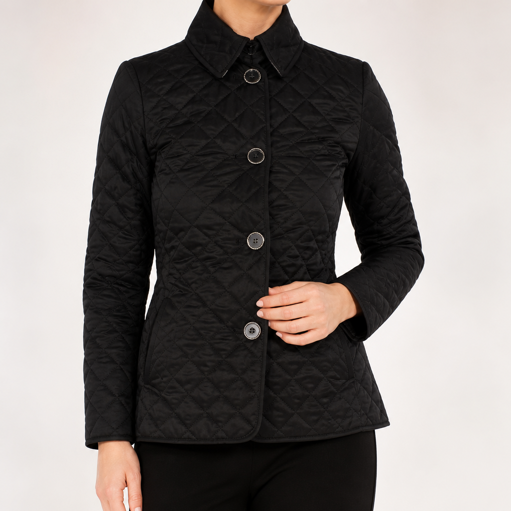 Jane | Womens Diamond Quilted Slim Fit Lightweight Padded Winter Jacket, Black