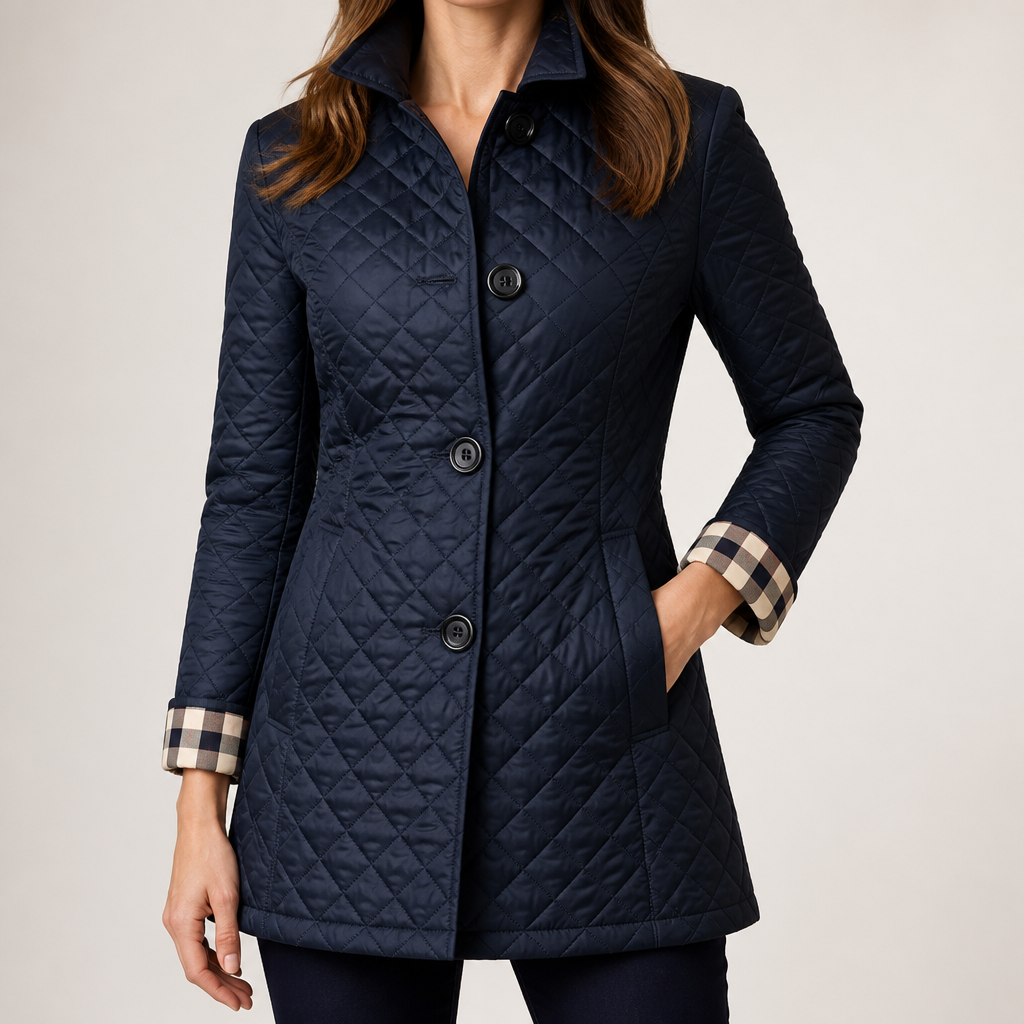 Jane | Womens Diamond Quilted Slim Fit Lightweight Padded Winter Jacket, Navy Blue
