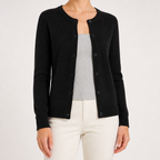 Janice | Womens Round Neck Button Front Knit Cardigan Sweater, Black