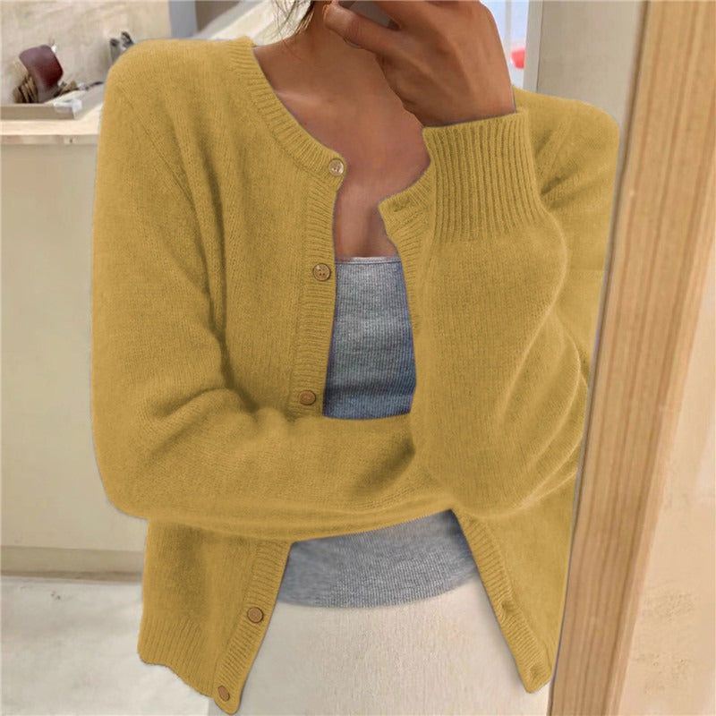 Janice | Womens Round Neck Button Front Knit Cardigan Sweater