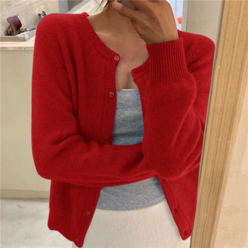 Janice | Womens Round Neck Button Front Knit Cardigan Sweater
