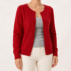 Janice | Womens Round Neck Button Front Knit Cardigan Sweater, Red