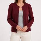 Janice | Womens Round Neck Button Front Knit Cardigan Sweater, Wine Red