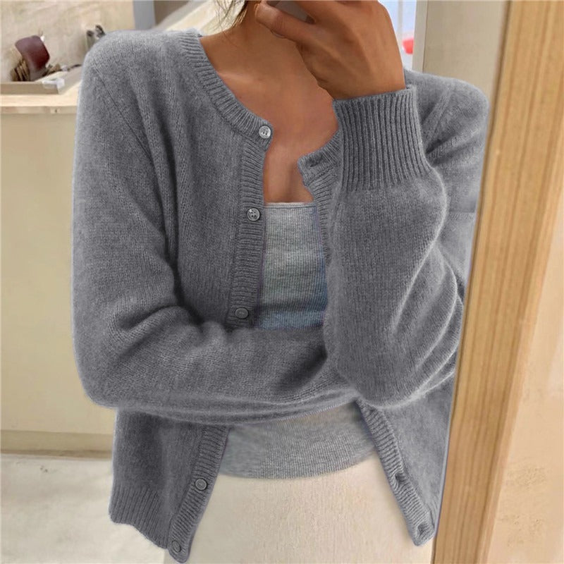 Janice | Womens Round Neck Button Front Knit Cardigan Sweater