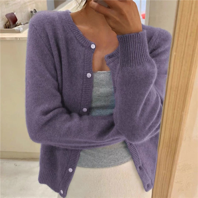 Janice | Womens Round Neck Button Front Knit Cardigan Sweater