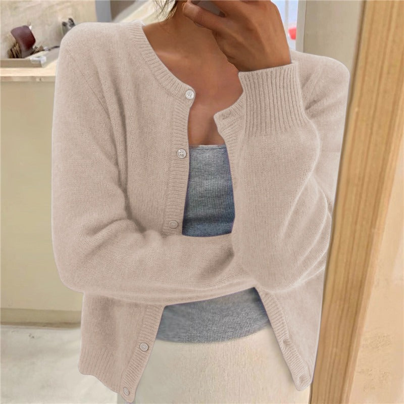 Janice | Womens Round Neck Button Front Knit Cardigan Sweater