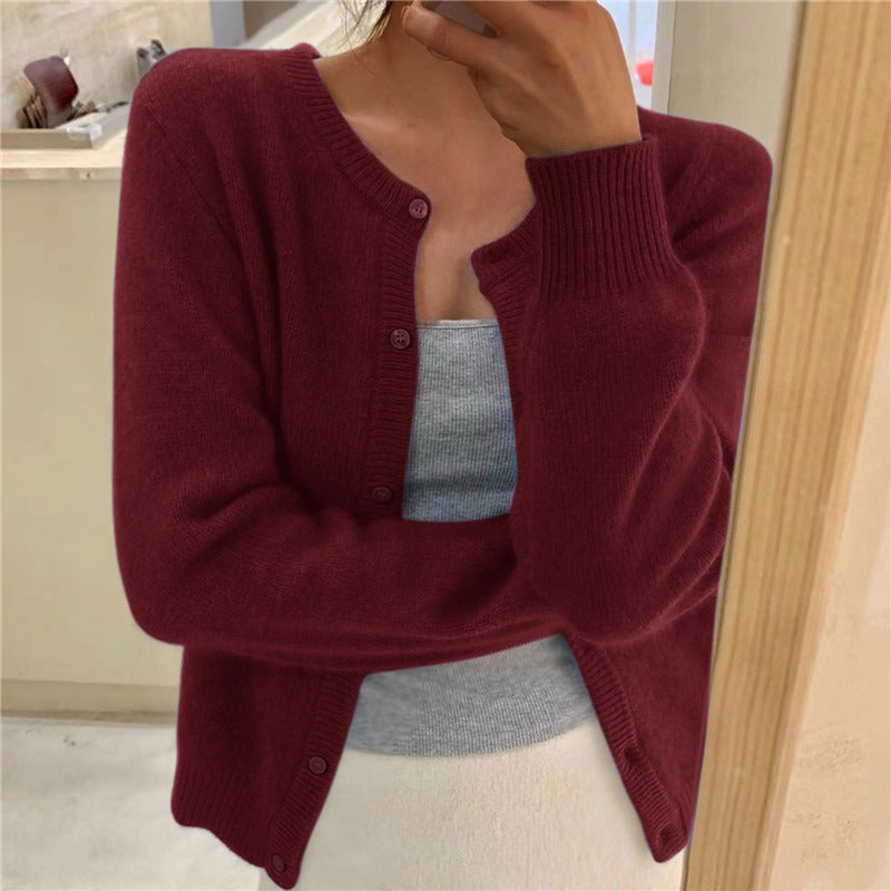 Janice | Womens Round Neck Button Front Knit Cardigan Sweater