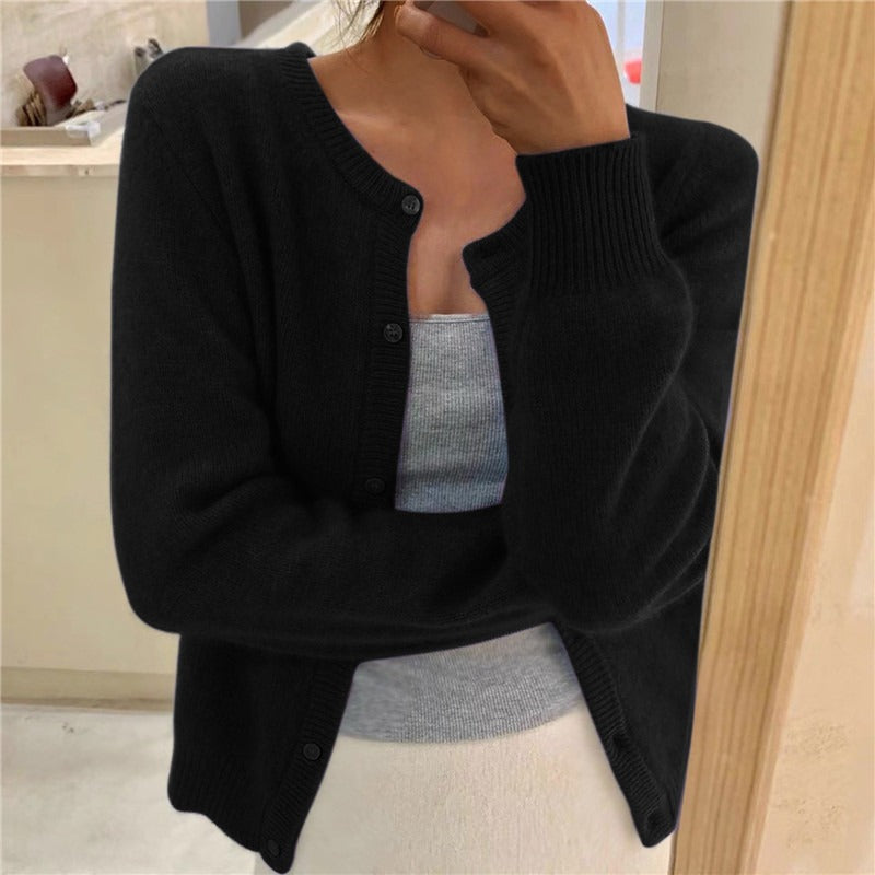 Janice | Womens Round Neck Button Front Knit Cardigan Sweater