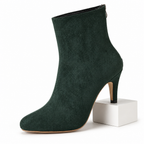 Janie | Womens Green Suede High Heel Pointed Toe Short Ankle Boots