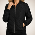 Janine | Womens Black Quilted Padded Full Zip Fall Winter Bomber Jacket, Black