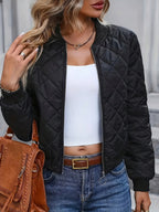 Janine | Womens Black Quilted Padded Full Zip Fall Winter Bomber Jacket