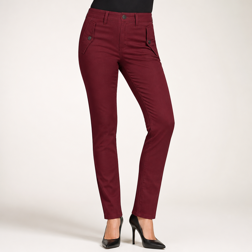 Jansen | Womens Trousers Wide Leg High Waisted Casual Pants, Wine Red