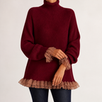 Jarvis | Womens Jumper Knitted High Neck Ruffle Warm Winter Sweater, Design 3