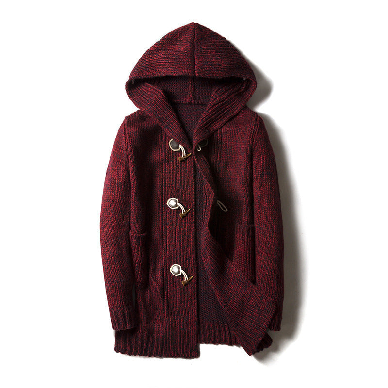 Jason | Mens Long Cardigan Sweater Hooded Toggle Knit Warm Coat