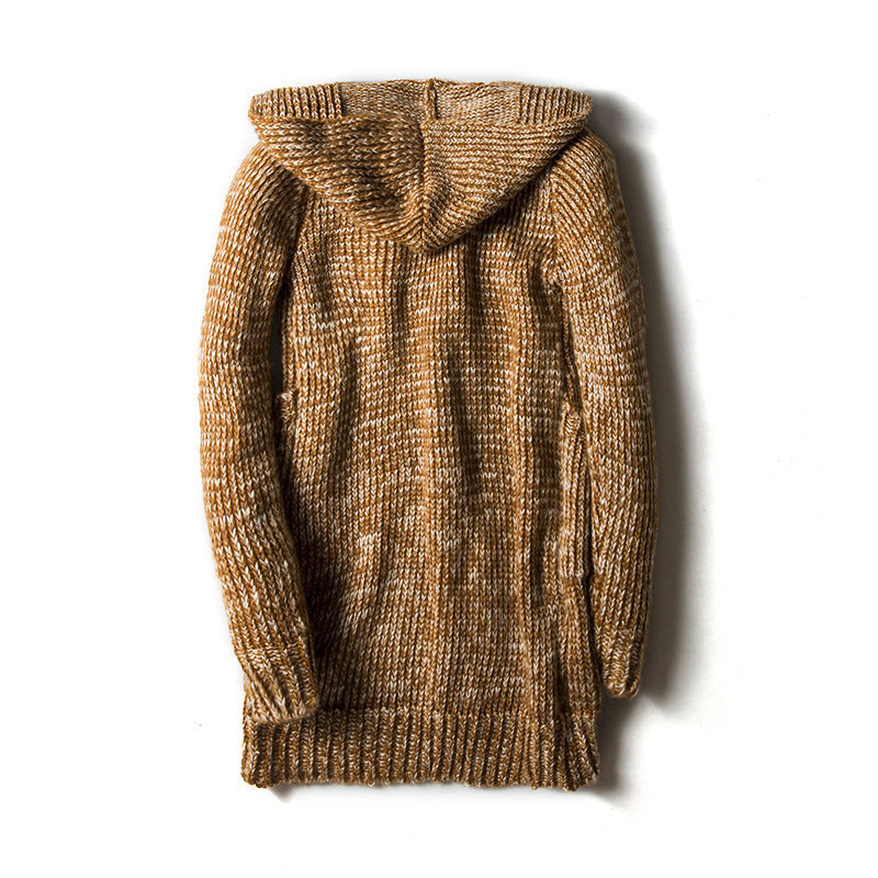 Jason | Mens Long Cardigan Sweater Hooded Toggle Knit Warm Coat