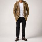 Jason | Mens Long Cardigan Sweater Hooded Toggle Knit Warm Coat, Khaki