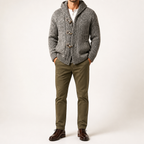Jason | Mens Long Cardigan Sweater Hooded Toggle Knit Warm Coat, Grey