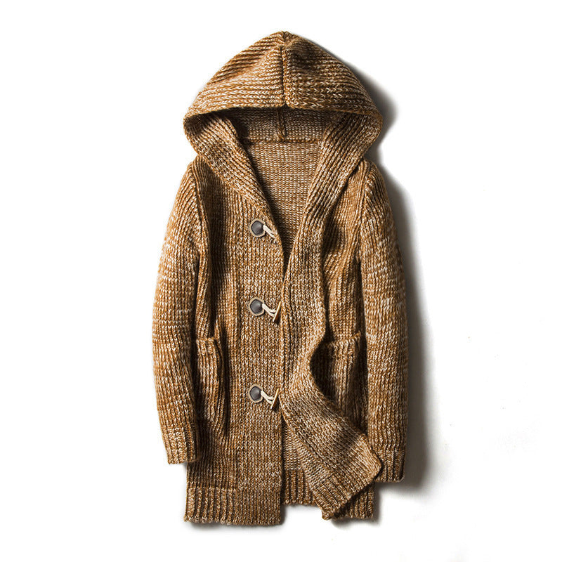 Jason | Mens Long Cardigan Sweater Hooded Toggle Knit Warm Coat