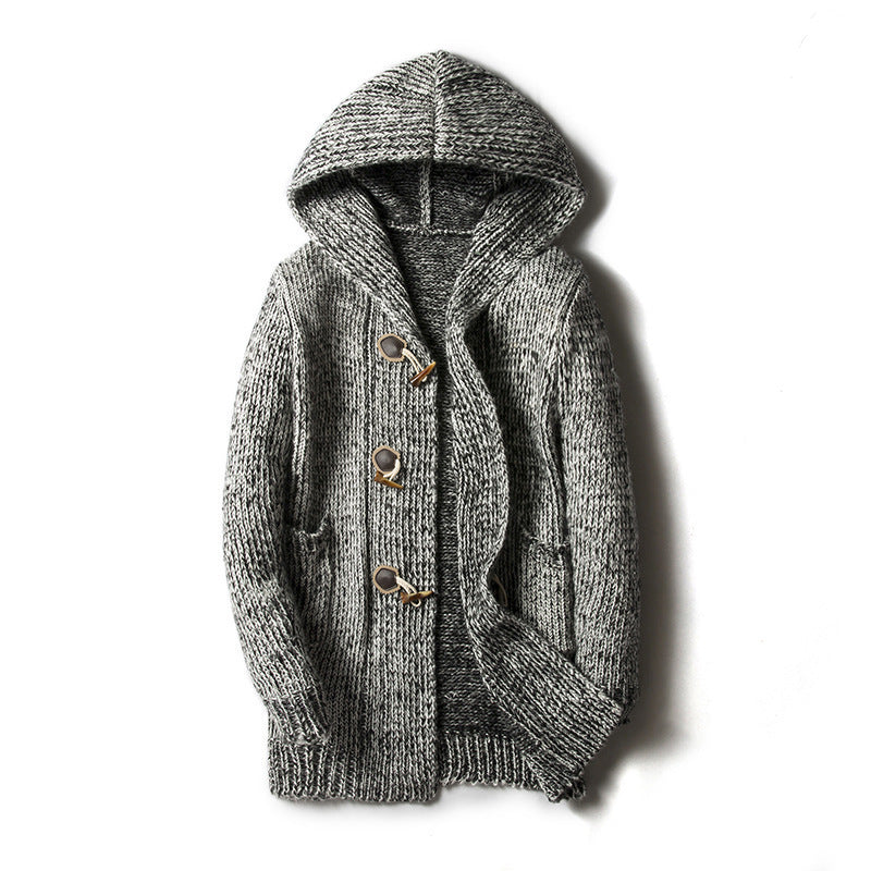 Jason | Mens Long Cardigan Sweater Hooded Toggle Knit Warm Coat