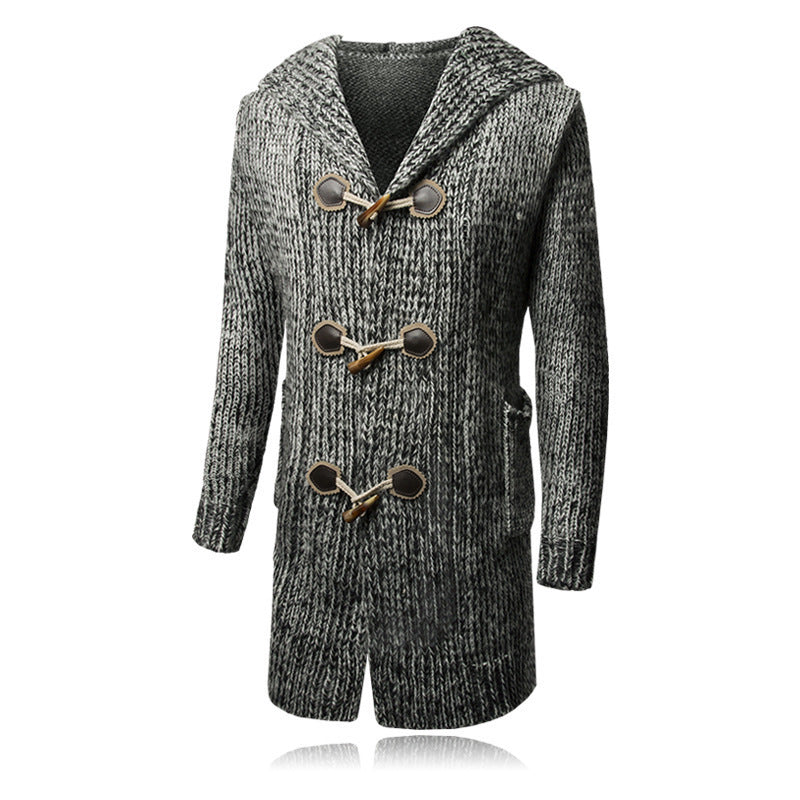 Jason | Mens Long Cardigan Sweater Hooded Toggle Knit Warm Coat