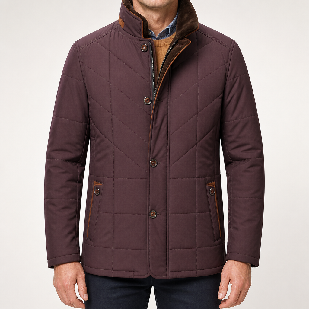 Jay | Mens Fleece Lined Removable Collar Warm Winter Jacket, Wine Red