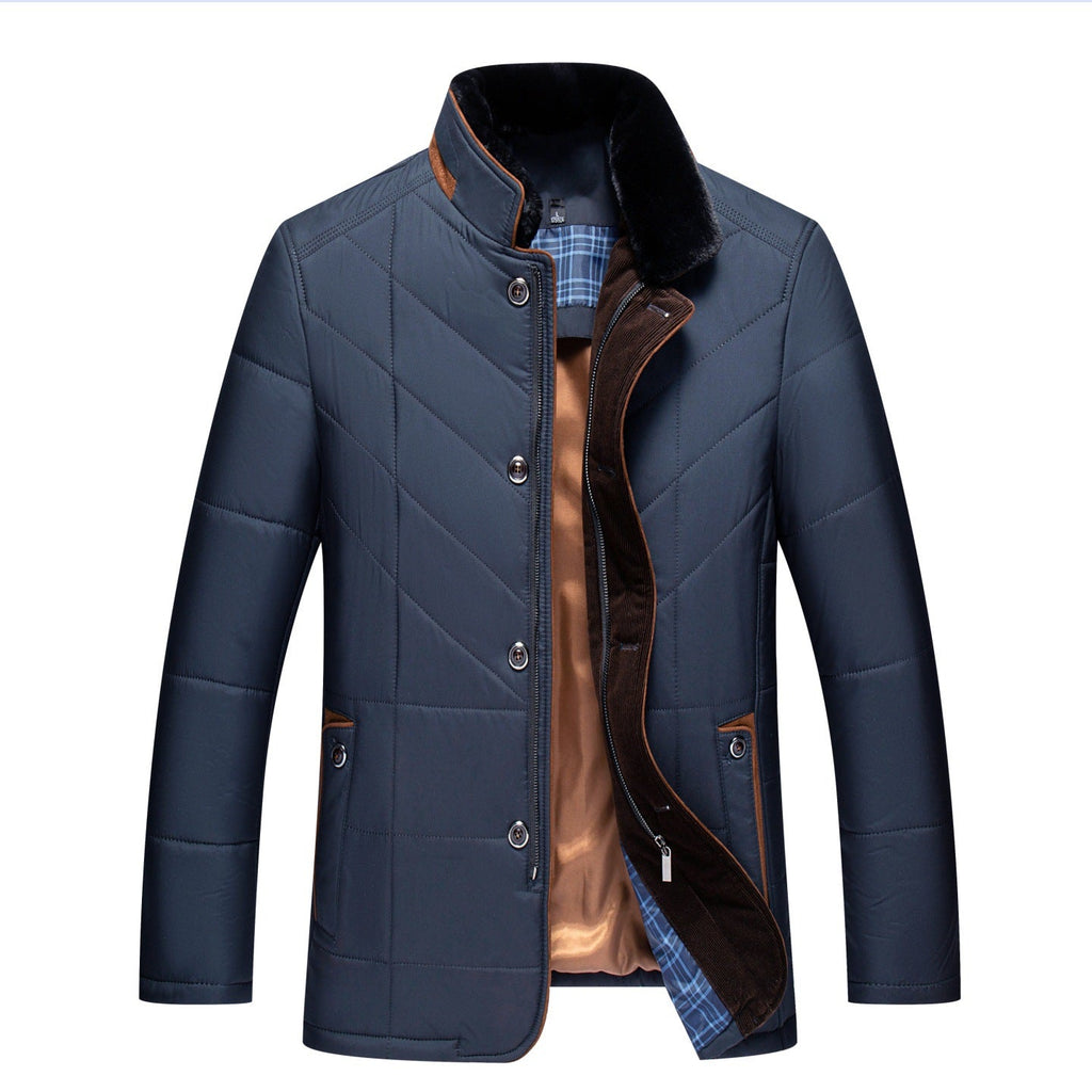 Jay | Mens Fleece Lined Removable Collar Warm Winter Jacket, Navy Blue