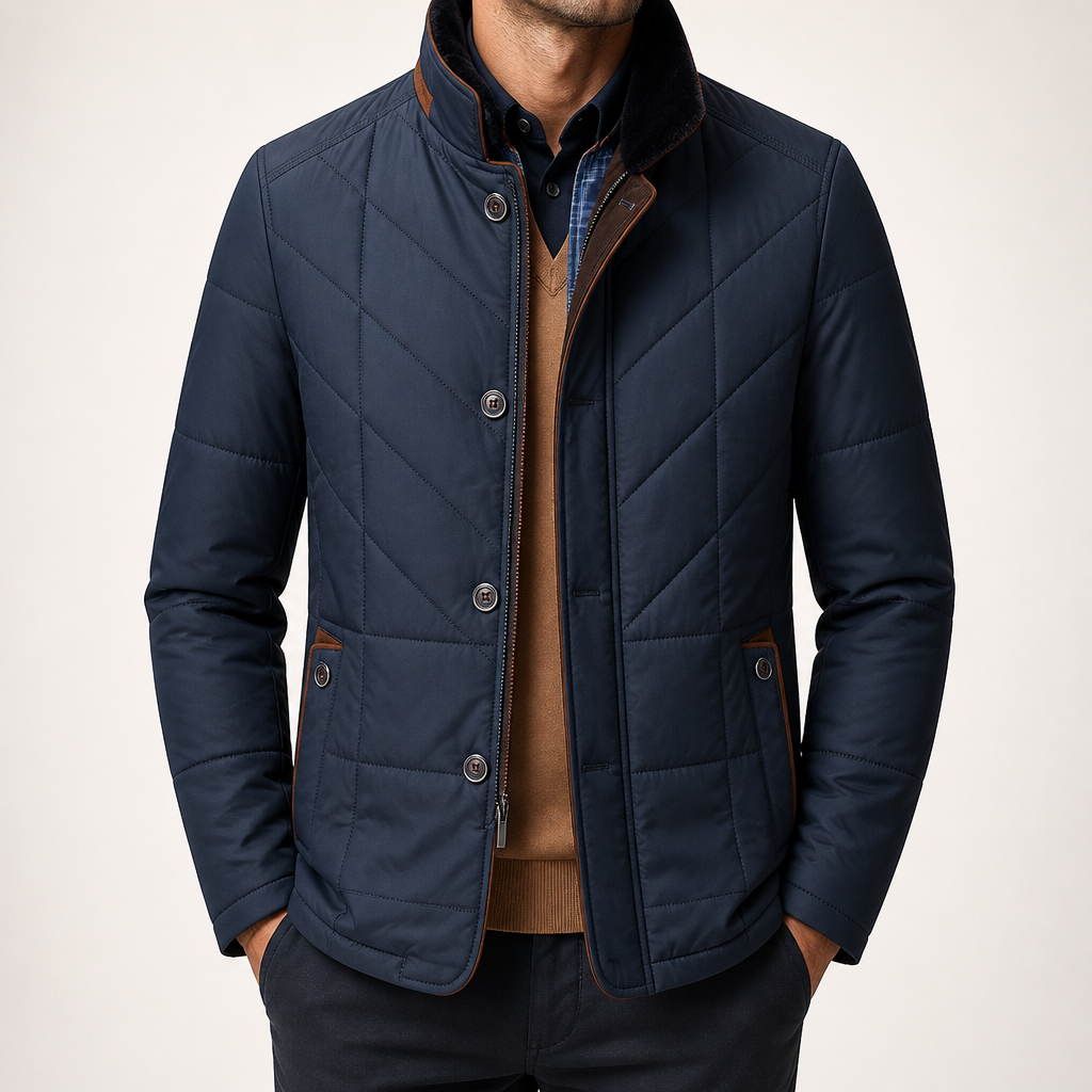 Jay | Mens Fleece Lined Removable Collar Warm Winter Jacket, Navy Blue