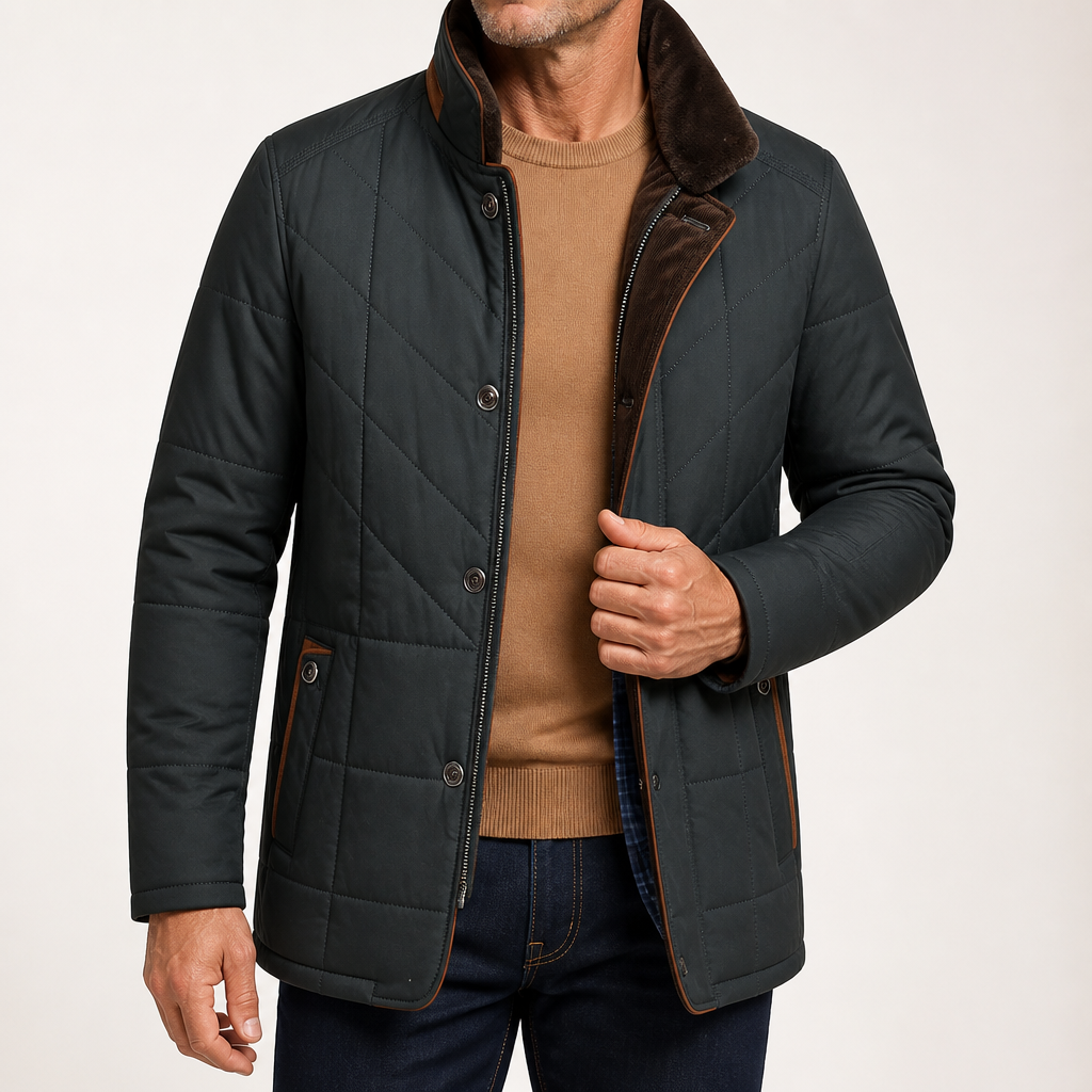 Jay | Mens Fleece Lined Removable Collar Warm Winter Jacket, Dark Green