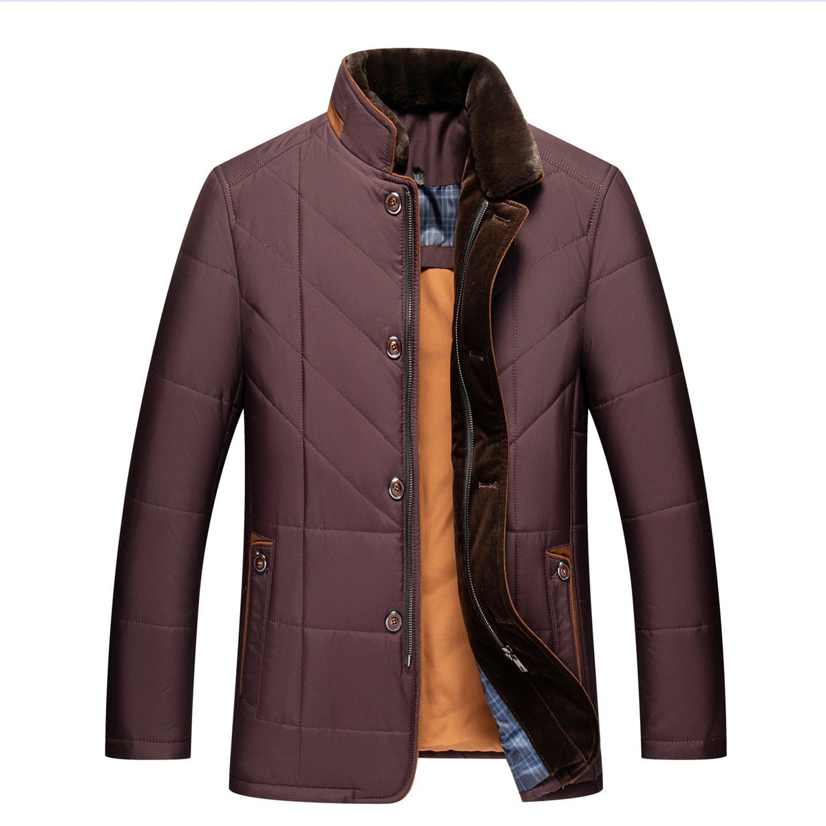 Jay | Mens Fleece Lined Removable Collar Warm Winter Jacket, Wine Red