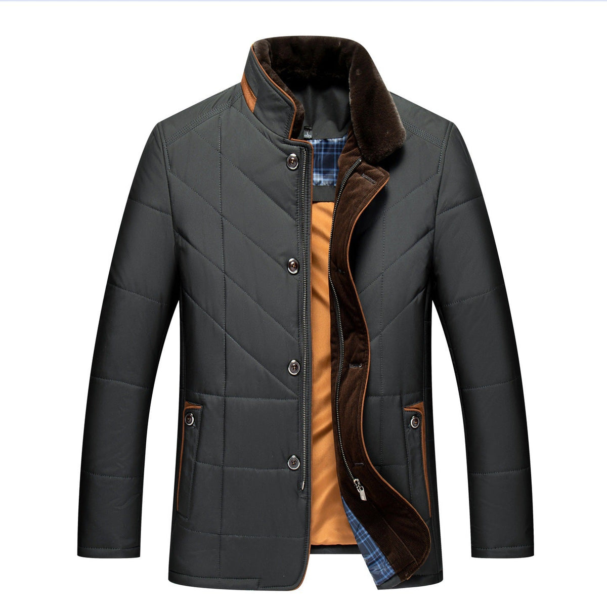 Jay | Mens Fleece Lined Removable Collar Warm Winter Jacket, Dark Green